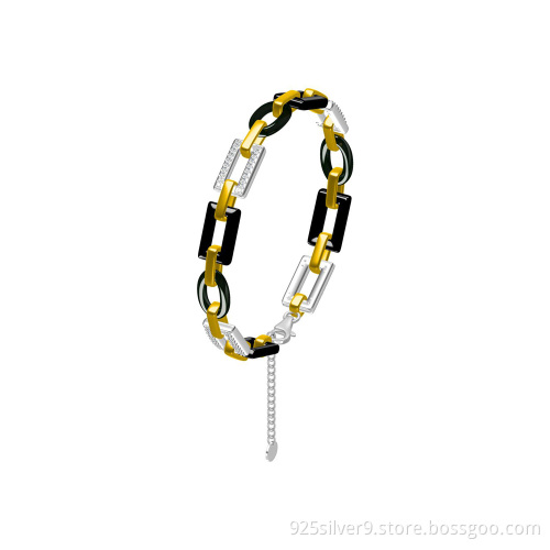 Wholesales customized 925 sterling silver jewelry bracelets new design with ceramic
